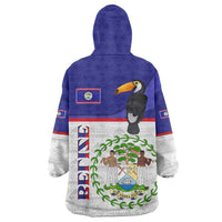 Belize National Emblem Wearable Blanket Hoodie with Toucan Print and Flag-Inspired Blue Design