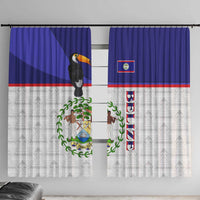 Belize National Emblem Window Curtain with Toucan Print and Flag-Inspired Blue Design