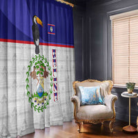 Belize National Emblem Window Curtain with Toucan Print and Flag-Inspired Blue Design