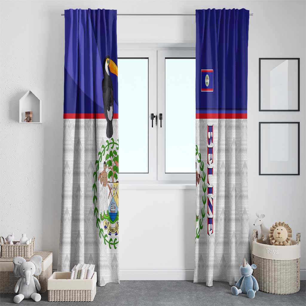 Belize National Emblem Window Curtain with Toucan Print and Flag-Inspired Blue Design