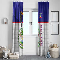 Belize National Emblem Window Curtain with Toucan Print and Flag-Inspired Blue Design