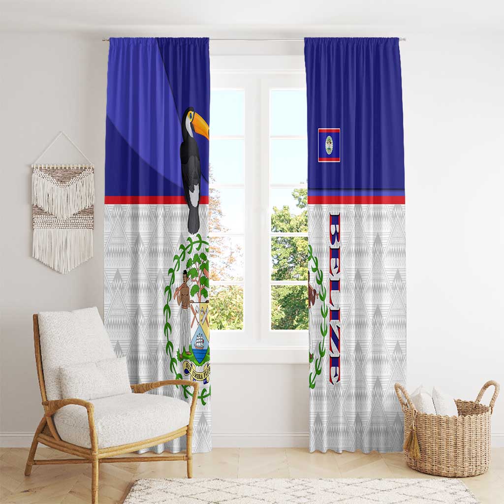 Belize National Emblem Window Curtain with Toucan Print and Flag-Inspired Blue Design
