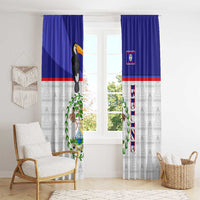 Belize National Emblem Window Curtain with Toucan Print and Flag-Inspired Blue Design