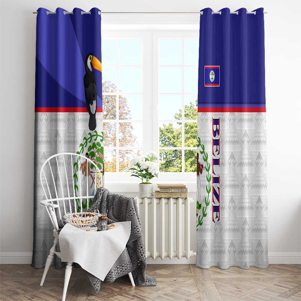 Belize National Emblem Window Curtain with Toucan Print and Flag-Inspired Blue Design