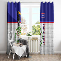 Belize National Emblem Window Curtain with Toucan Print and Flag-Inspired Blue Design