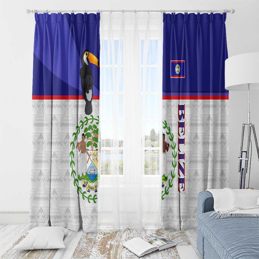 Belize National Emblem Window Curtain with Toucan Print and Flag-Inspired Blue Design