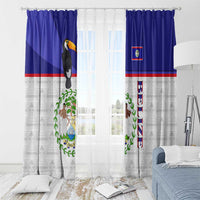 Belize National Emblem Window Curtain with Toucan Print and Flag-Inspired Blue Design