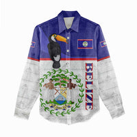 Belize National Emblem Women Casual Shirt with Toucan Print and Flag-Inspired Blue Design