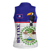 Belize National Emblem Women Sleeveless Polo Shirt with Toucan Print and Flag-Inspired Blue Design
