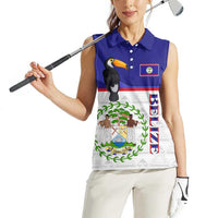 Belize National Emblem Women Sleeveless Polo Shirt with Toucan Print and Flag-Inspired Blue Design