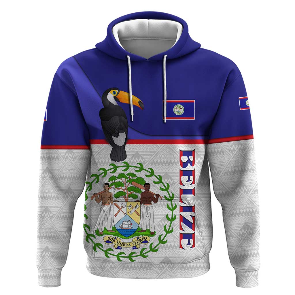 Belize National Emblem Zip Hoodie with Toucan Print and Flag-Inspired Blue Design