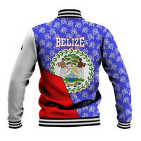 Belize Coat of Arms Baseball Jacket with Palm Pattern and Split Red Blue Design