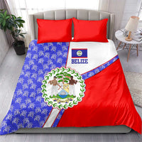 Belize Coat of Arms Bedding Set with Palm Pattern and Split Red Blue Design