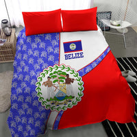 Belize Coat of Arms Bedding Set with Palm Pattern and Split Red Blue Design