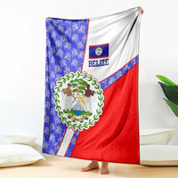 Belize Coat of Arms Blanket with Palm Pattern and Split Red Blue Design
