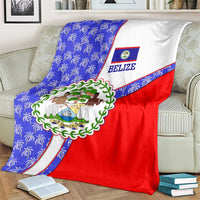 Belize Coat of Arms Blanket with Palm Pattern and Split Red Blue Design