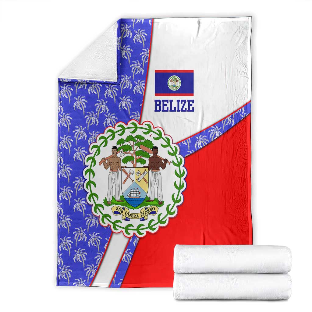 Belize Coat of Arms Blanket with Palm Pattern and Split Red Blue Design