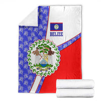 Belize Coat of Arms Blanket with Palm Pattern and Split Red Blue Design
