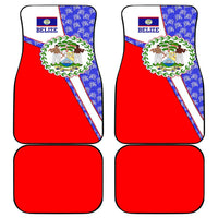 Belize Coat of Arms Car Mats with Palm Pattern and Split Red Blue Design