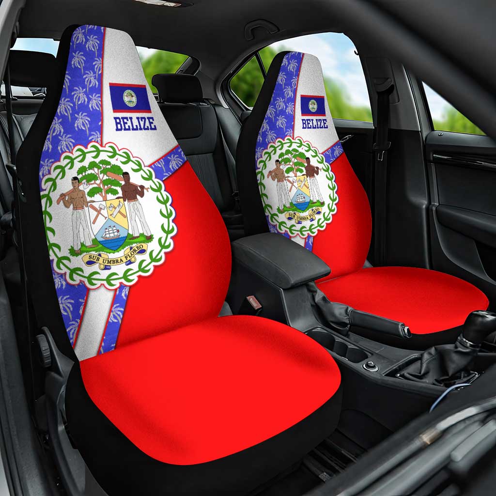 Belize Coat of Arms Car Seat Cover with Palm Pattern and Split Red Blue Design