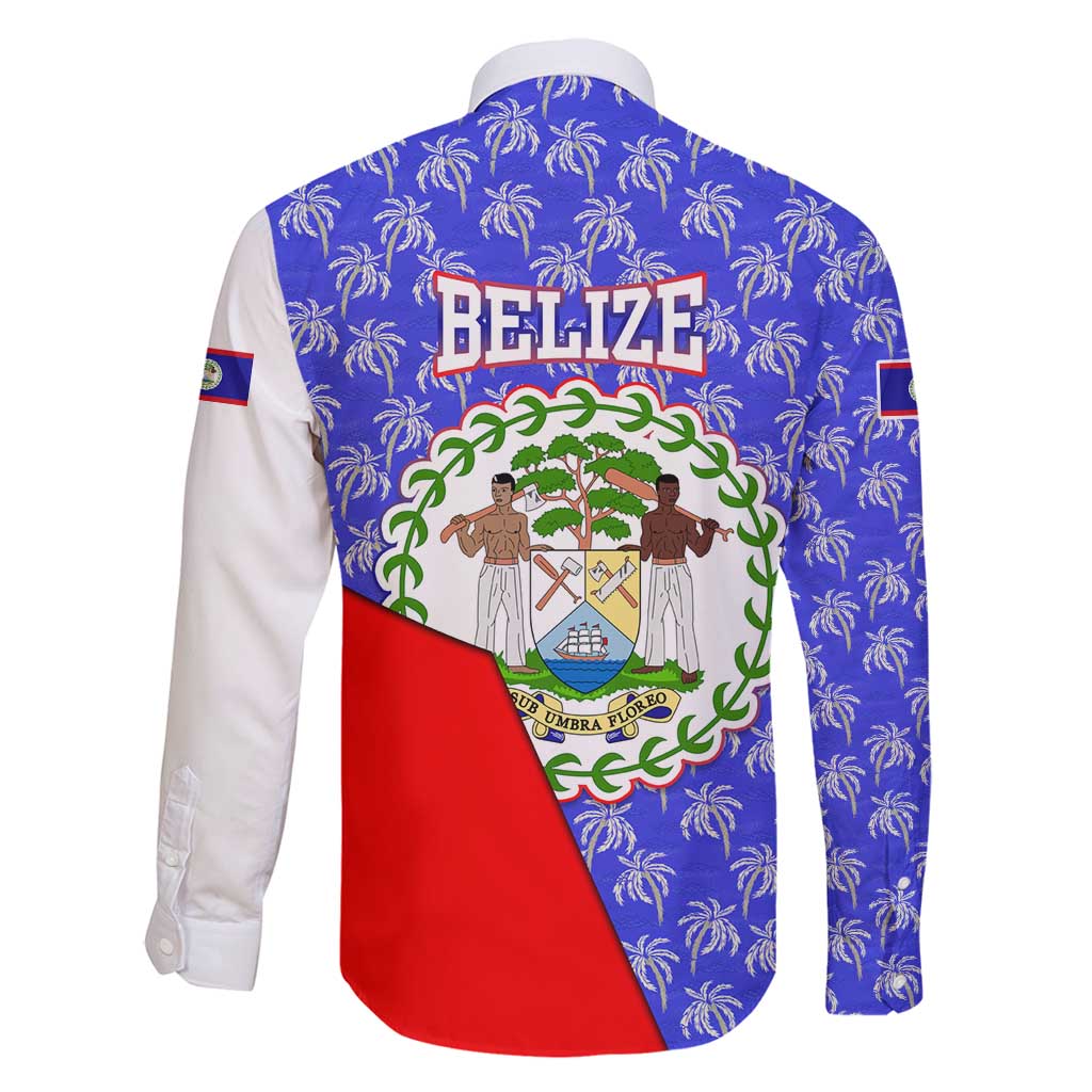 Belize Coat of Arms Family Matching Mermaid Dress and Hawaiian Shirt with Palm Pattern and Split Red Blue Design