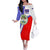 Belize Coat of Arms Family Matching Off The Shoulder Long Sleeve Dress and Hawaiian Shirt with Palm Pattern and Split Red Blue Design