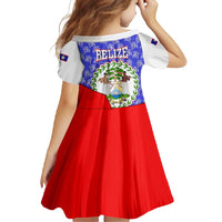 Belize Coat of Arms Family Matching Off Shoulder Maxi Dress and Hawaiian Shirt with Palm Pattern and Split Red Blue Design