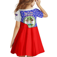 Belize Coat of Arms Family Matching Off Shoulder Short Dress and Hawaiian Shirt with Palm Pattern and Split Red Blue Design