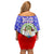 Belize Coat of Arms Family Matching Off Shoulder Short Dress and Hawaiian Shirt with Palm Pattern and Split Red Blue Design
