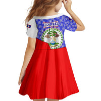 Belize Coat of Arms Family Matching Short Sleeve Bodycon Dress and Hawaiian Shirt with Palm Pattern and Split Red Blue Design