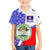 Belize Coat of Arms Family Matching Short Sleeve Bodycon Dress and Hawaiian Shirt with Palm Pattern and Split Red Blue Design