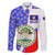 Belize Coat of Arms Family Matching Summer Maxi Dress and Hawaiian Shirt with Palm Pattern and Split Red Blue Design