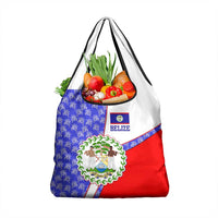 Belize Coat of Arms Grocery Bag with Palm Pattern and Split Red Blue Design