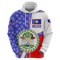 Belize Coat of Arms Hoodie with Palm Pattern and Split Red Blue Design