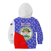 Belize Coat of Arms Kid Hoodie with Palm Pattern and Split Red Blue Design