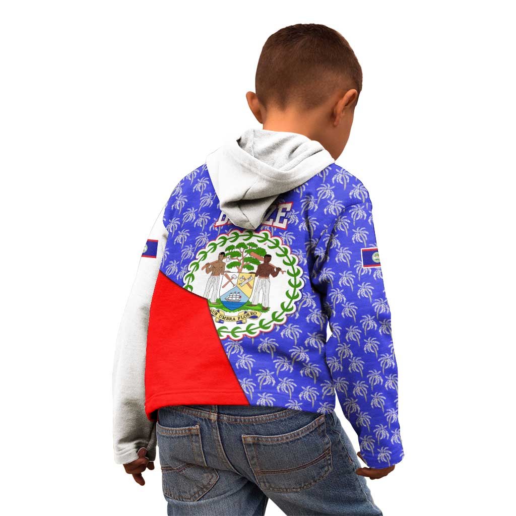 Belize Coat of Arms Kid Hoodie with Palm Pattern and Split Red Blue Design