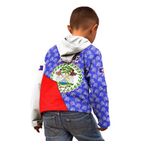 Belize Coat of Arms Kid Hoodie with Palm Pattern and Split Red Blue Design