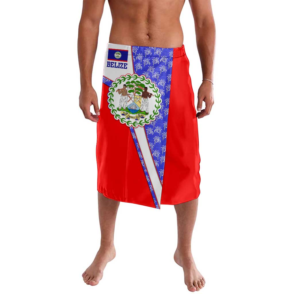 Belize Coat of Arms Lavalava with Palm Pattern and Split Red Blue Design