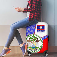 Belize Coat of Arms Luggage Cover with Palm Pattern and Split Red Blue Design