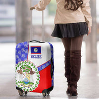 Belize Coat of Arms Luggage Cover with Palm Pattern and Split Red Blue Design
