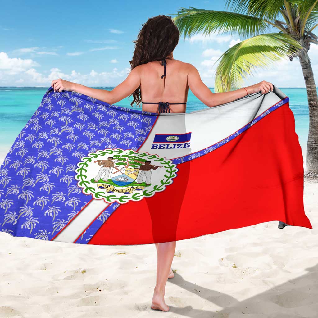 Belize Coat of Arms Sarong with Palm Pattern and Split Red Blue Design