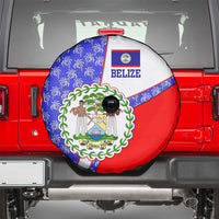 Belize Coat of Arms Spare Tire Cover with Palm Pattern and Split Red Blue Design
