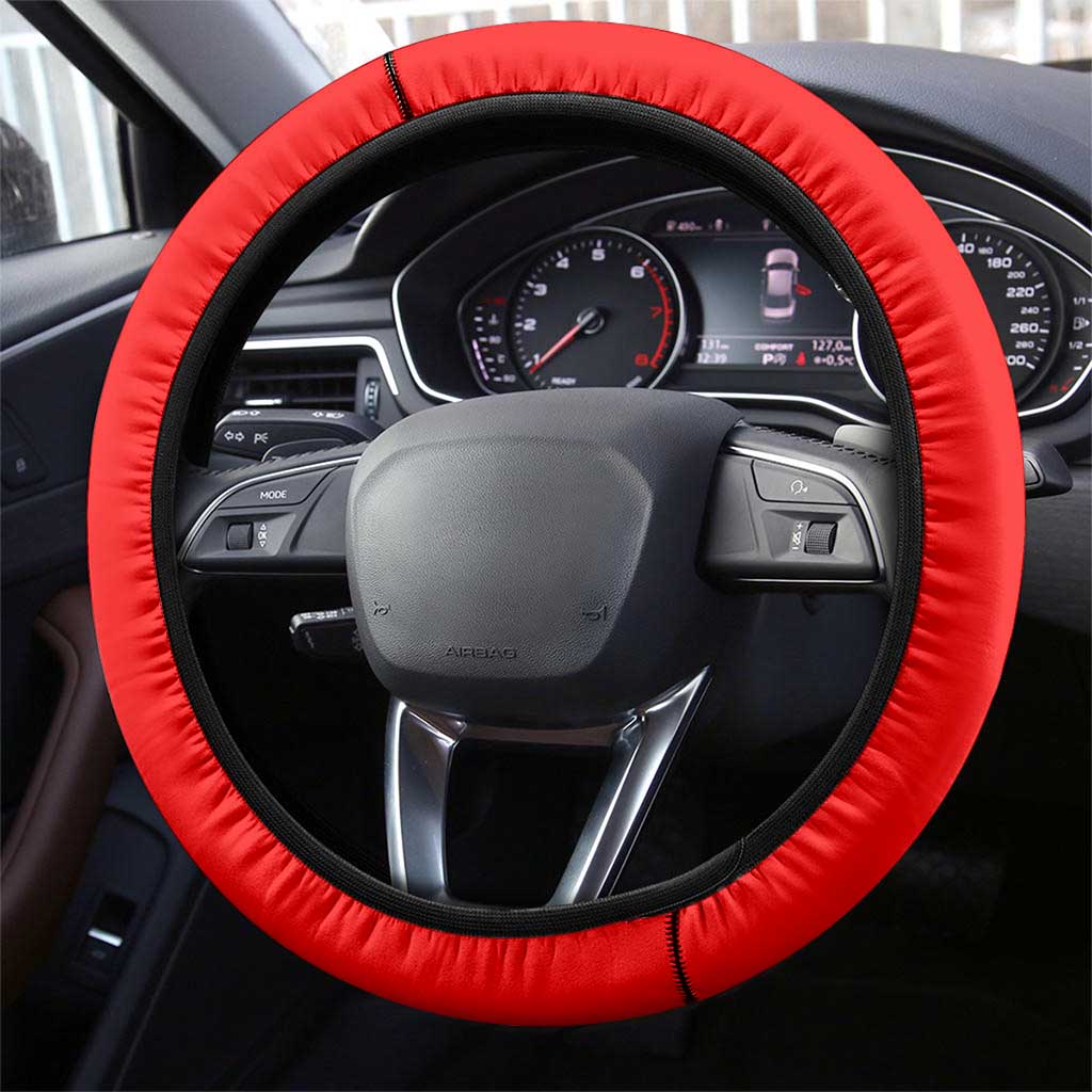Belize Coat of Arms Steering Wheel Cover with Palm Pattern and Split Red Blue Design