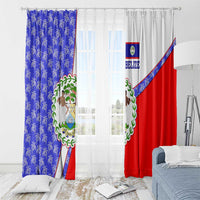 Belize Coat of Arms Window Curtain with Palm Pattern and Split Red Blue Design
