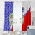 Belize Coat of Arms Window Curtain with Palm Pattern and Split Red Blue Design