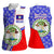 Belize Coat of Arms Women Sleeveless Polo Shirt with Palm Pattern and Split Red Blue Design