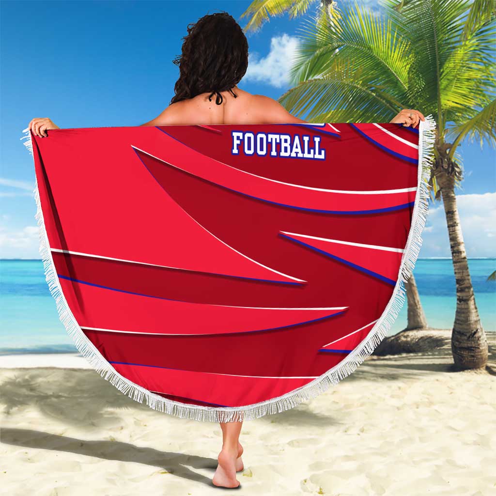 Belize Football Beach Blanket with Red Abstract Soccer Pattern and Shield Emblem