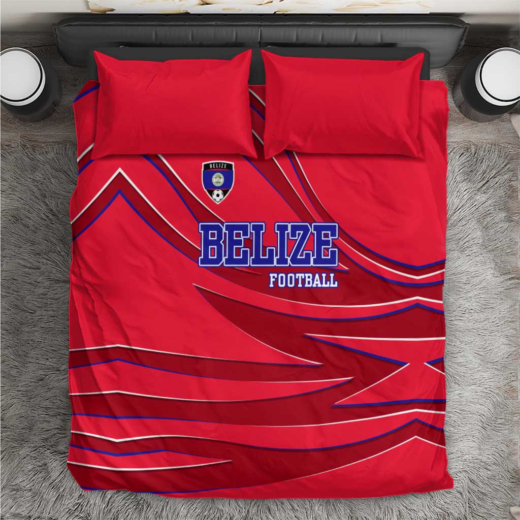 Belize Football Bedding Set with Red Abstract Soccer Pattern and Shield Emblem
