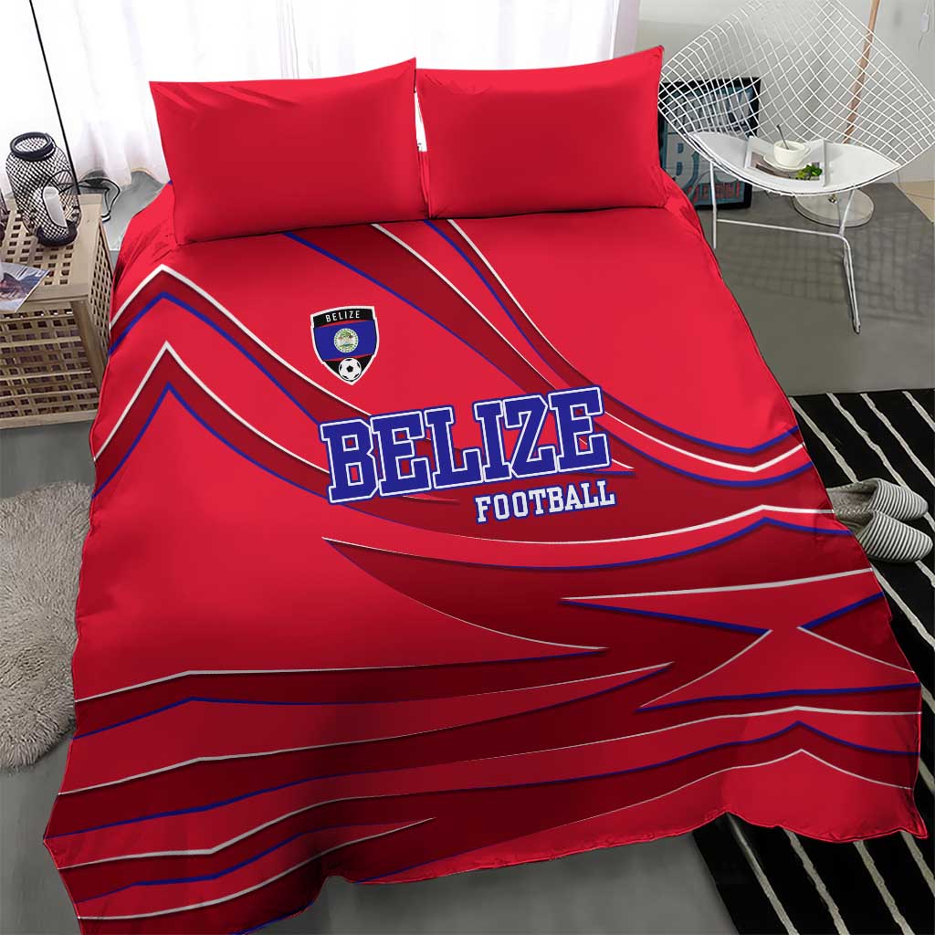 Belize Football Bedding Set with Red Abstract Soccer Pattern and Shield Emblem