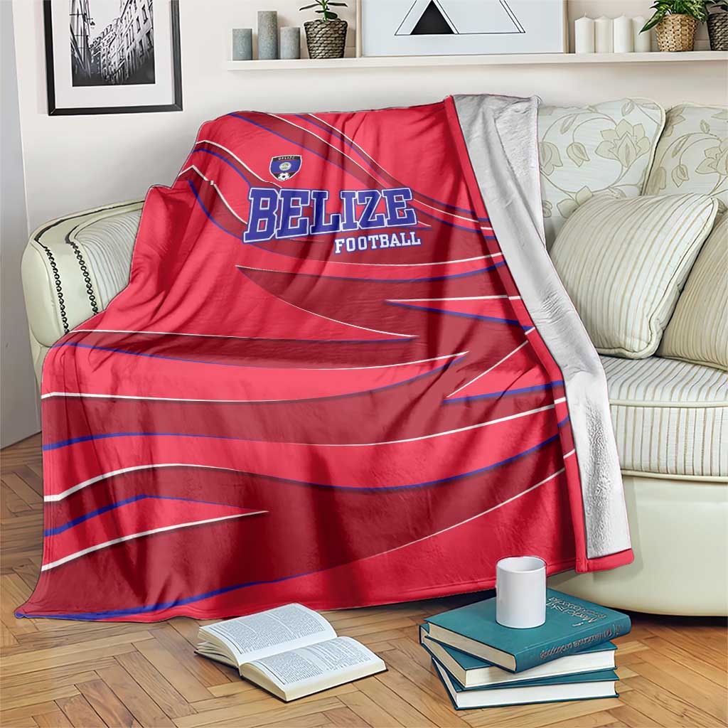 Belize Football Blanket with Red Abstract Soccer Pattern and Shield Emblem